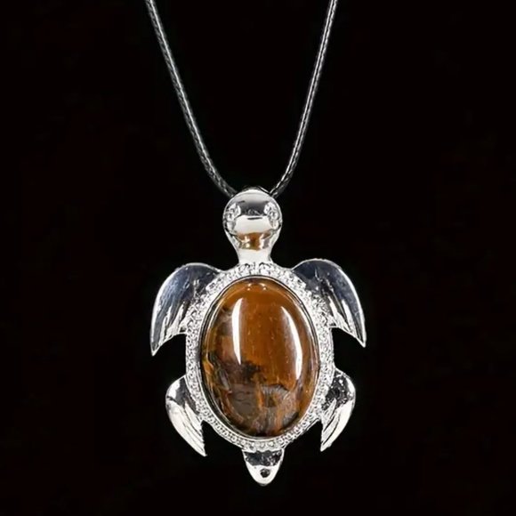 Tiger Eye Natural Gemstone Turtle Pendant Necklace Healing Gemstone Pendant - Picture 2 of 3